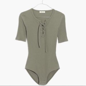 Madewell | Lace-Up Bodysuit Top | Olive Green